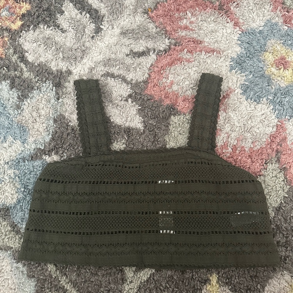 Aerie Olive Crocheted Top